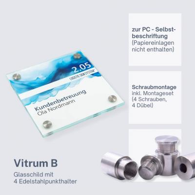 Türschild VITRUM B , Glasschild, Büroschild, 150 150 mm